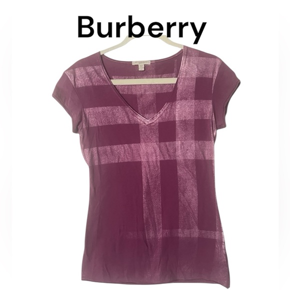 Burberry Brit Purple Pink Fitted Cap Sleeve Tee - Picture 1 of 9